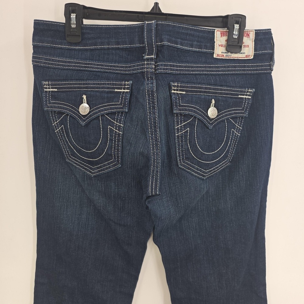 True Religion Jeans Womens 28 Blue Becky Low Rise Bootcut Flap Pockets Made USA - Picture 4 of 16
